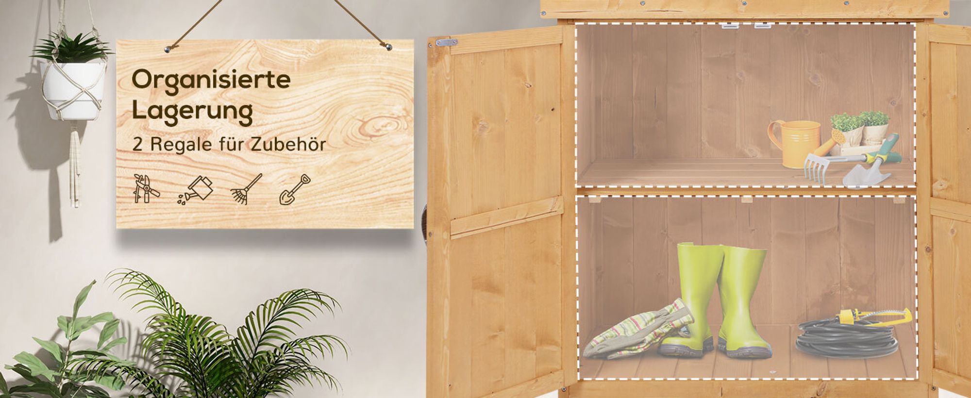 Outsunny Geräteschrank Geräteschuppen Gartenschrank 2 Fächer Tannenholz Natur 74 x 43 x 88cm