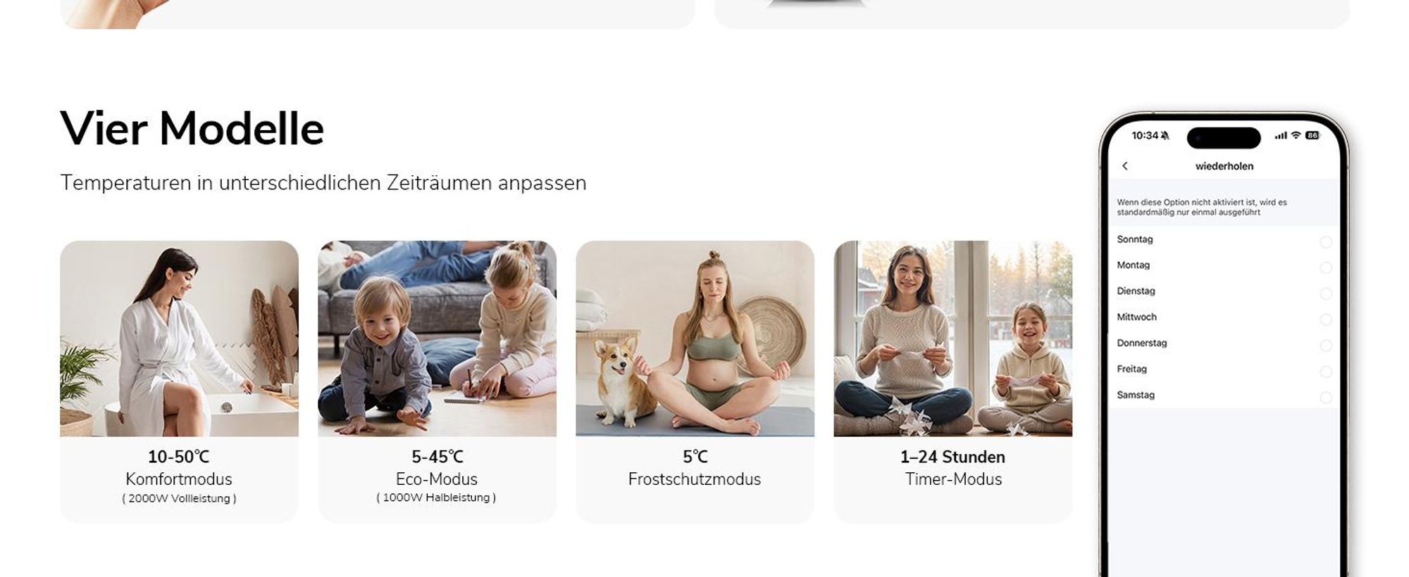 EMKE Konvektor Heizung 2000W mit WiFi & App, Elektroheizkörper Energiesparend, Wandheizung & Standgerät mit Rollen, 24/7 Timer, Weiß
