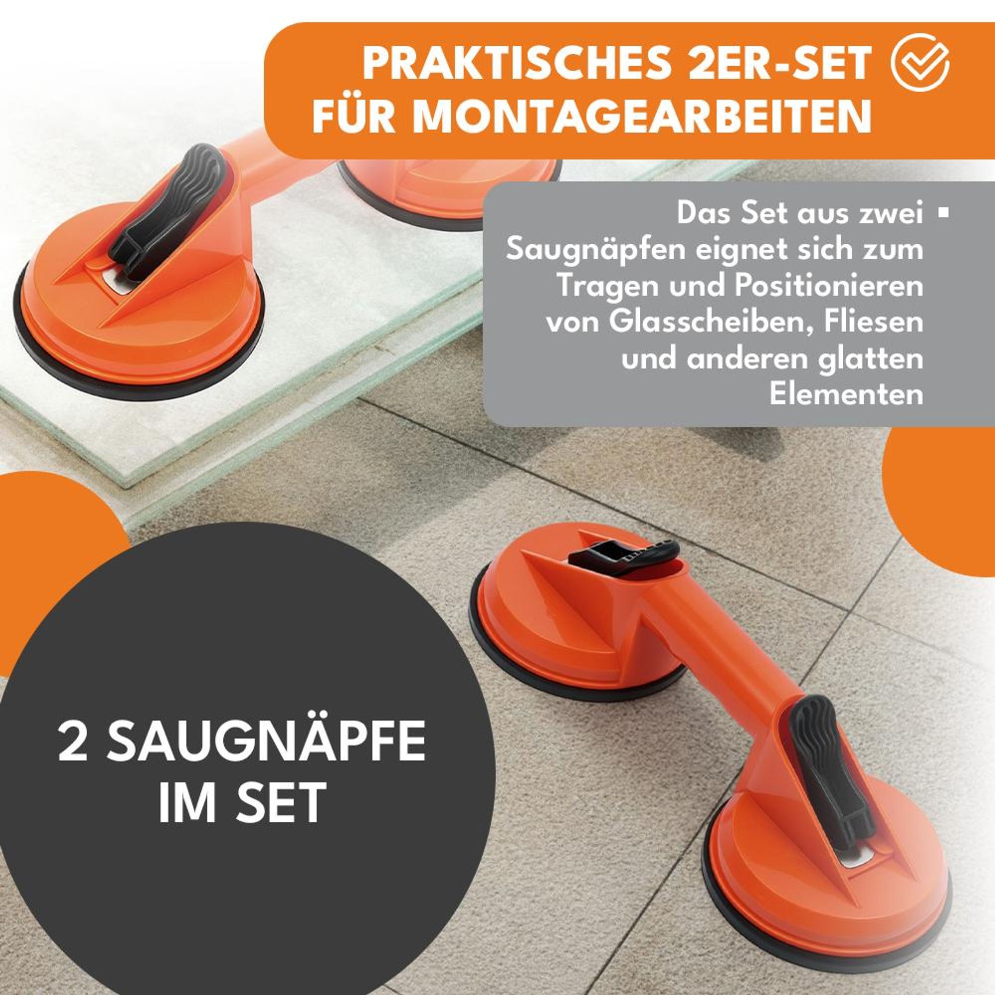 KRUMAD Saugheber 2er Set, Fliesenheber Saugheber, Glasheber und Fliesenheber, Vakuumheber mit Saugnapf, ABS & Gummi