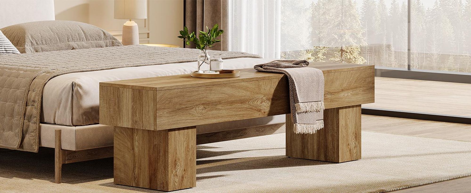 Tribesigns 160 cm Lange Flurbank, rustikale Bauernhaus-Bettbank, Schuhbank aus Holz für Flur, Wohnzimmer, Bettende, Hellbraun