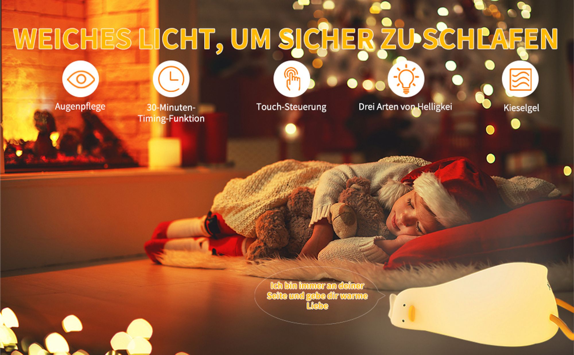 Suesse Ente Nachtlicht Warmweisses Nachtlicht mit Beruehrungssensor 3 Lichthelligkeit Weiches Silikon Tier Nachtlampe Handyhalter Nachtbegleiter