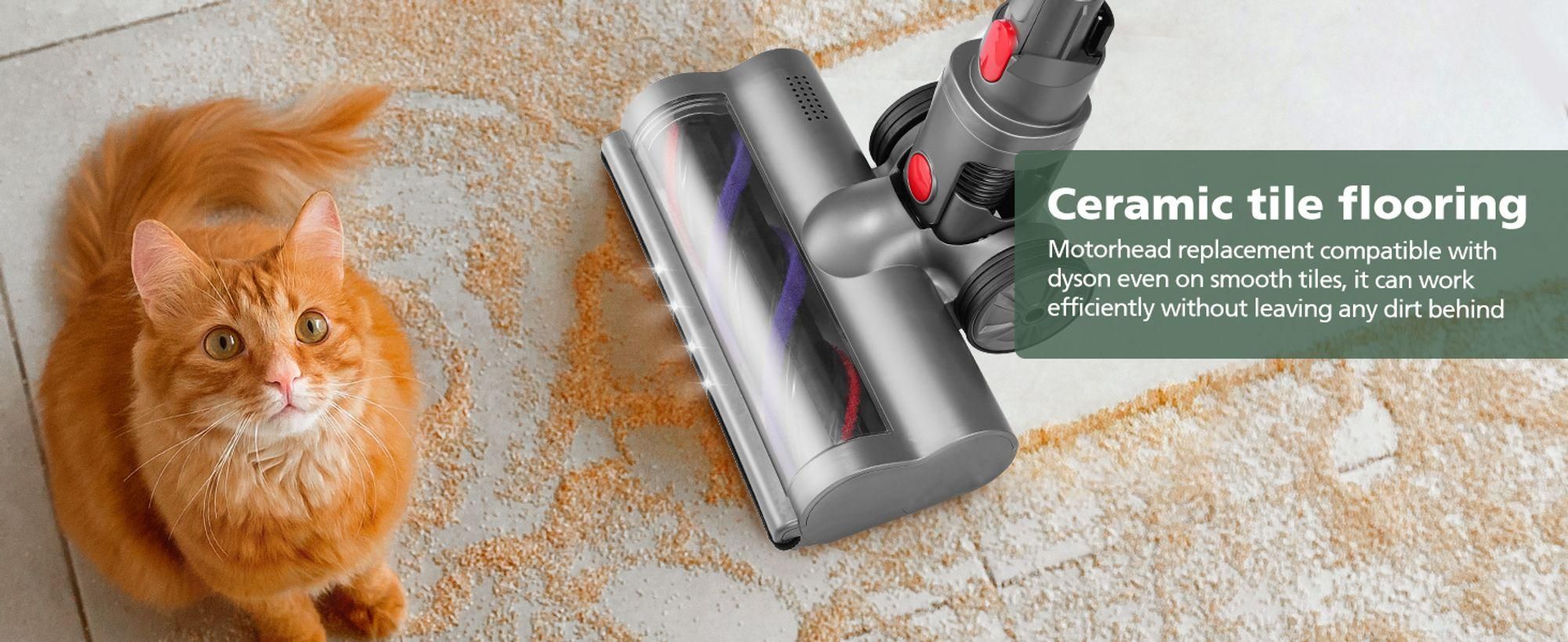 Elektrobürste mit 4 LED-Frontlichtern, kompatibel mit Dyson V7 V8 V10 V11 V15, Direktantrieb Saugkopf für Hartböden & Kurzflor-Teppiche, Ersatz-Teil