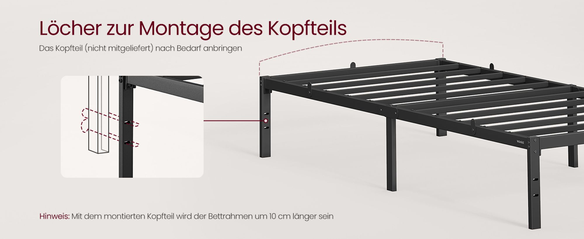 VASAGLE Einzelbettgestell, Bett, 90 x 200 cm, Metallbett, Bettrahmen, Unterbettaufbewahrung, modern, Gästebett