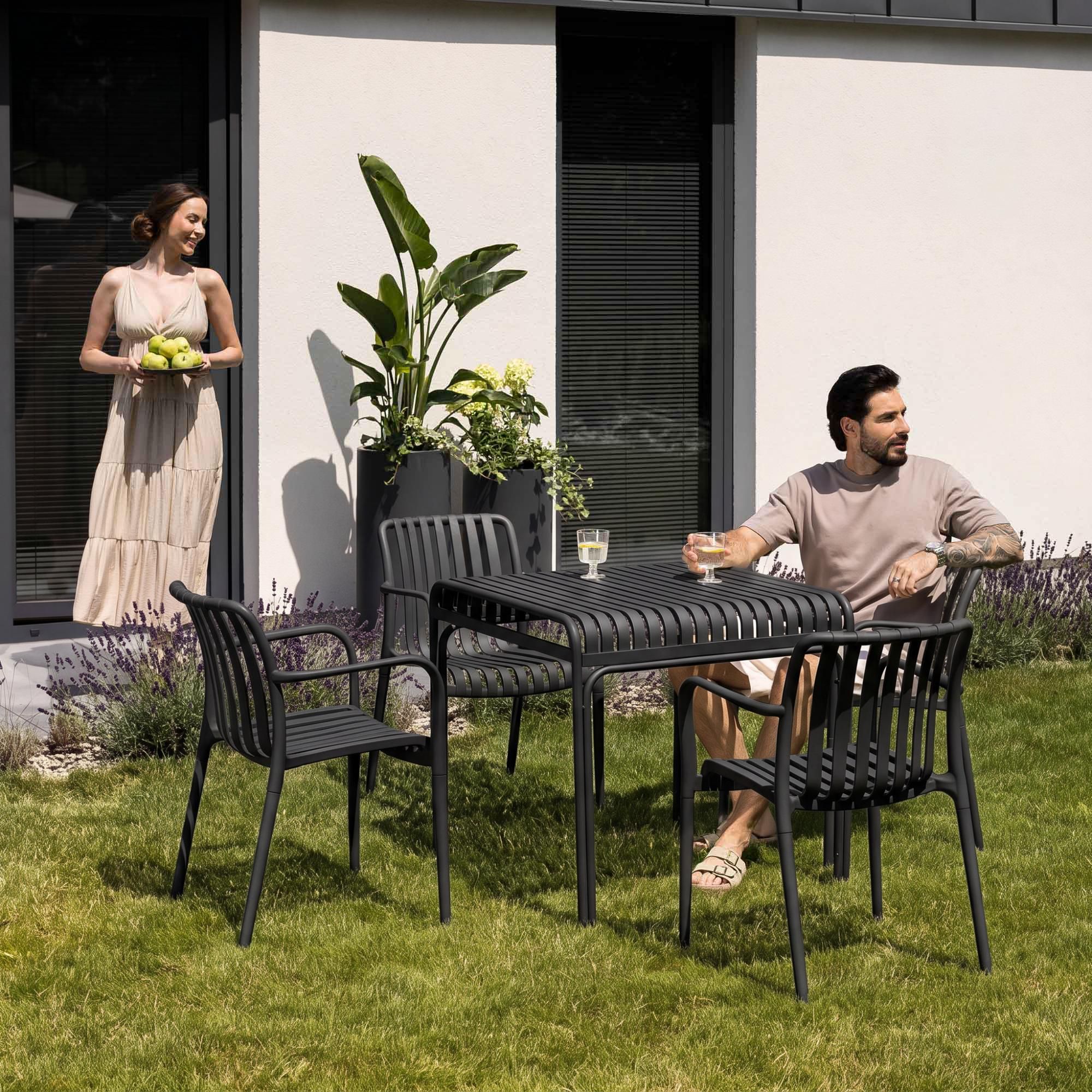 di volio Gartentisch LIWIO - Outdoor Tisch 80x80 cm, wetterfester Balkontisch aus Metall (Schwarz)