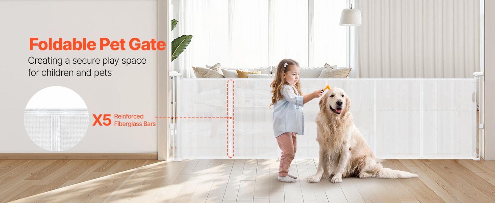 VEVOR Ausziehbares Babygitter, 870 mm hoch, bis zu 1800 mm breit ausziehbar, ausziehbares Gitter für Kinder oder Haustiere, Netzmaterial, einfach zu installieren für Innen Treppen, Türöffnungen, Flure, Spielzimmer, Schwarz, Weiß-c, 2800x870 mm-a
