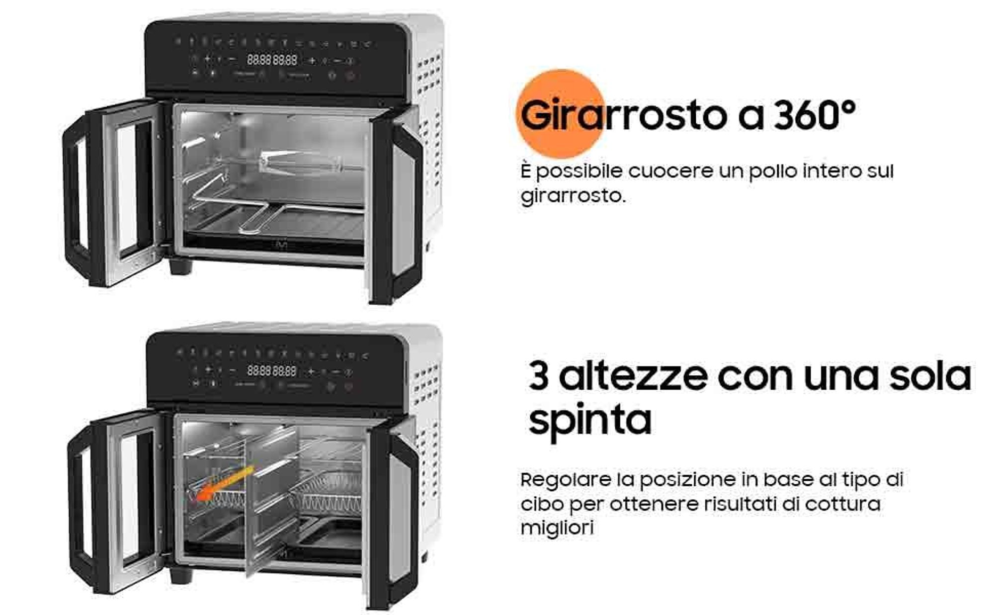 23L Friggitrice ad aria calda Mini Forno Friggitrice, Enfisismo Doppia Zona XXL Friggitrice ad aria calda con LED Touch Screen 15 Programmi