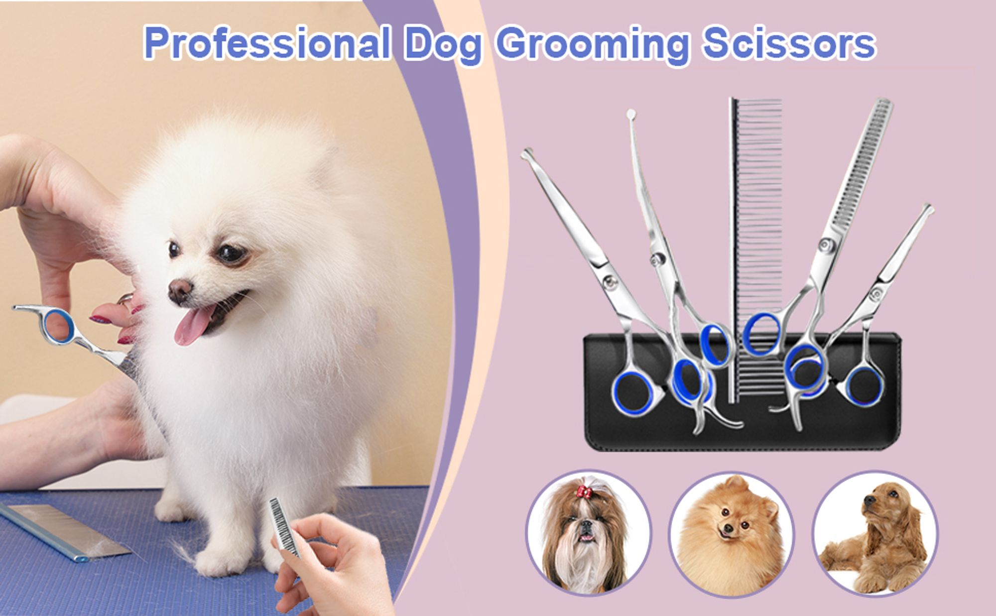 6 in 1 Hundeschere Set Profi, Edelstahl Fellschere für Hunde Katze , Ganzkörper, Gesicht, Nase, und Ohr