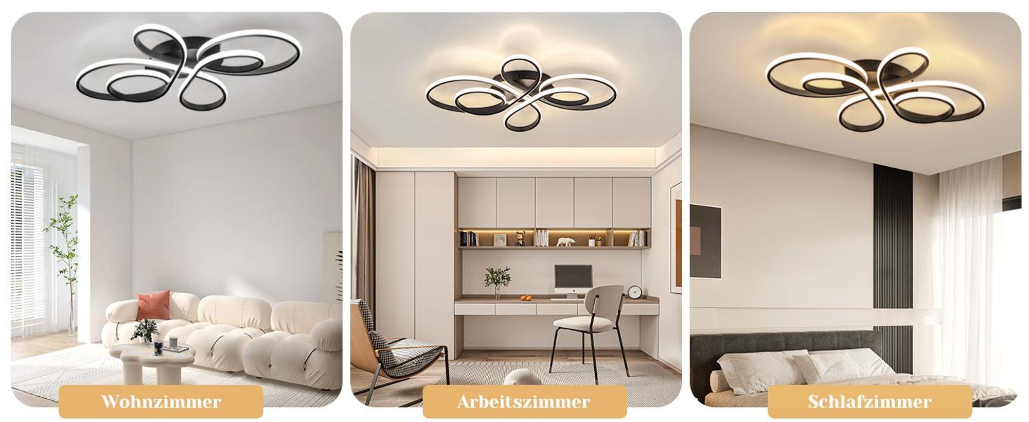 ZMH LED Deckenleuchte Schwarz Deckenlampe 80CM Dimmbar mit Fernbedienung 78W Moderne Kreative Lampe für Wohnzimmer Schlafzimmer Esszimmer Büro Küche