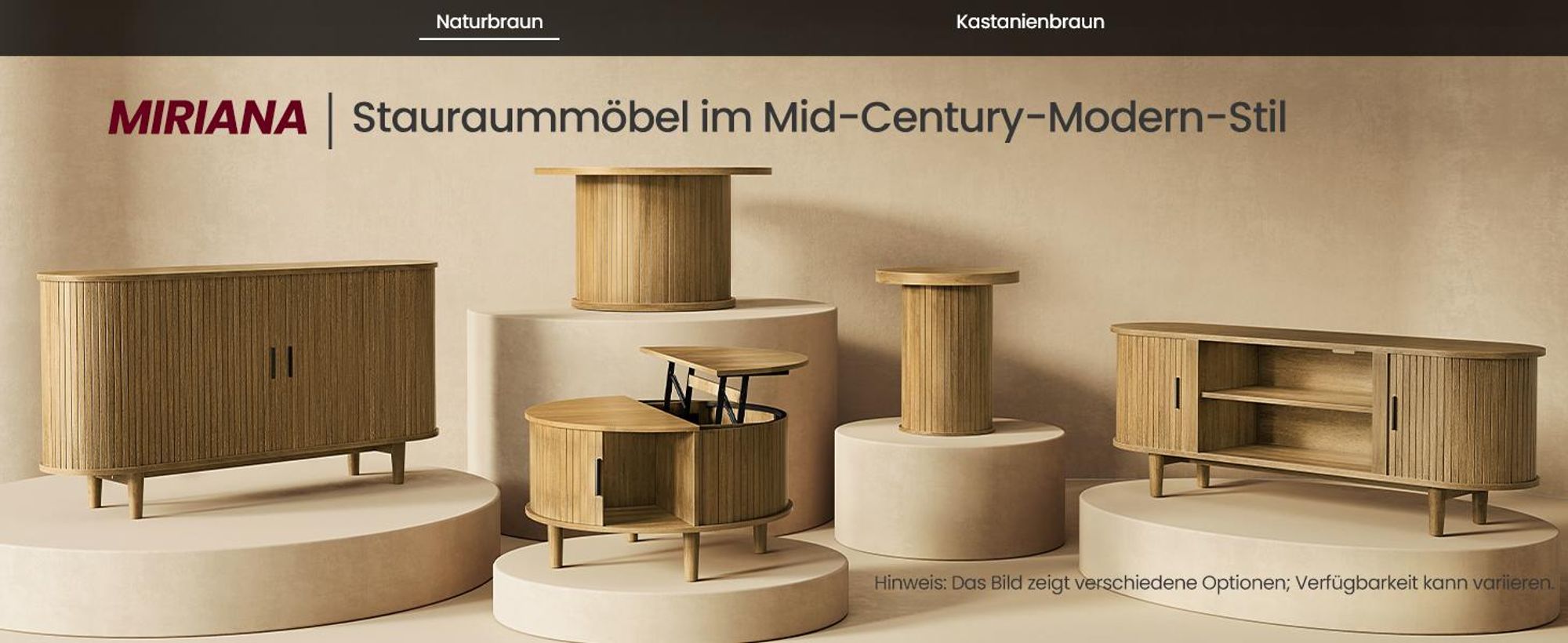 VASAGLE MIRIANA Kollektion - Couchtisch rund, Wohnzimmertisch, Kaffeetisch, Tambour-Design, Mid-Century-Modern-Stil, einfache Montage, für Homeoffice