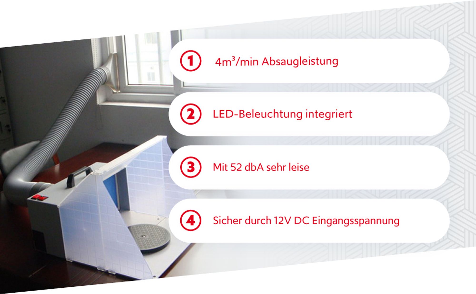Wiltec Airbrush Absauganlage 4 m³/min, nur 47 dB, zur Absaugung von Farbe Farbnebel Sprühnebel, Filter erweiterbar, mit LED Beleuchtung, Lackierkabine für Airbrush-Arbeiten