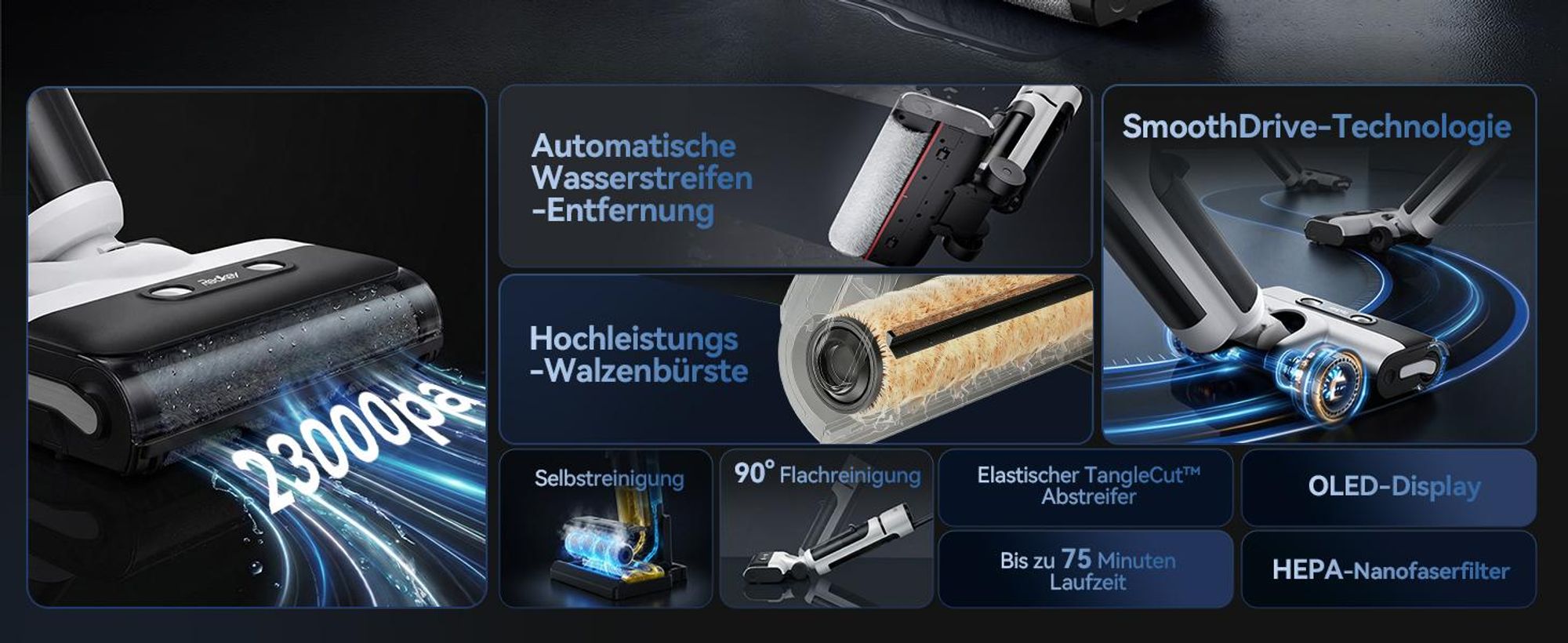 Nass- & Trockensauger-Redkey W13 SE-180W Nass-und Trockensauger,Wischmopp,Nass-Trocken-Sauger Staubsauger Selbstreinigung , 3 in 1 Drahtloser Bodenre