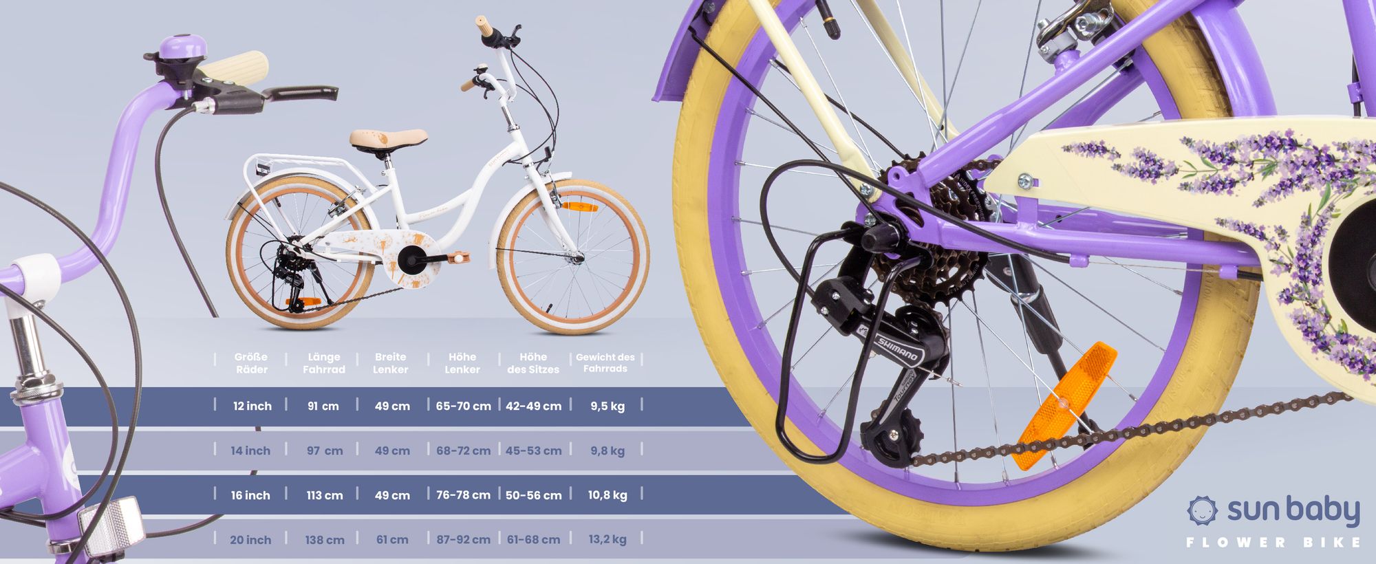 SUN BABY Flower Bike Kinderfahrrad 20 Zoll Mädchen, Fahrrad für Kinder ab 6 Jahre, 6-Gang Shimano, V-Brake, Gepäckträger, Reflektoren