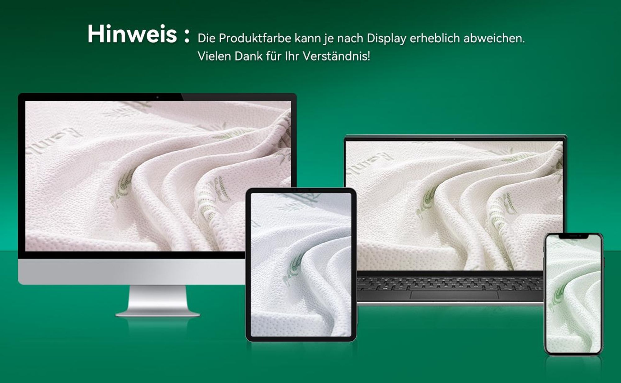 NicePlus 2-in-1 Topper, 90x200X7cm, 5-Zonen Memory Foam + Bambus-Pillow-Top, mit Eckgummis für alle Matratzen, H2/H3, Grün