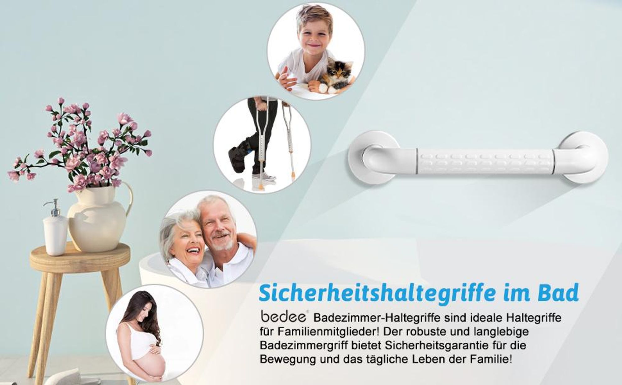 Haltegriff, Wandgriff, Wannengriff, Badewannengriff, Duschgriff, 35CM, für Senioren, Kinder, Schwangere