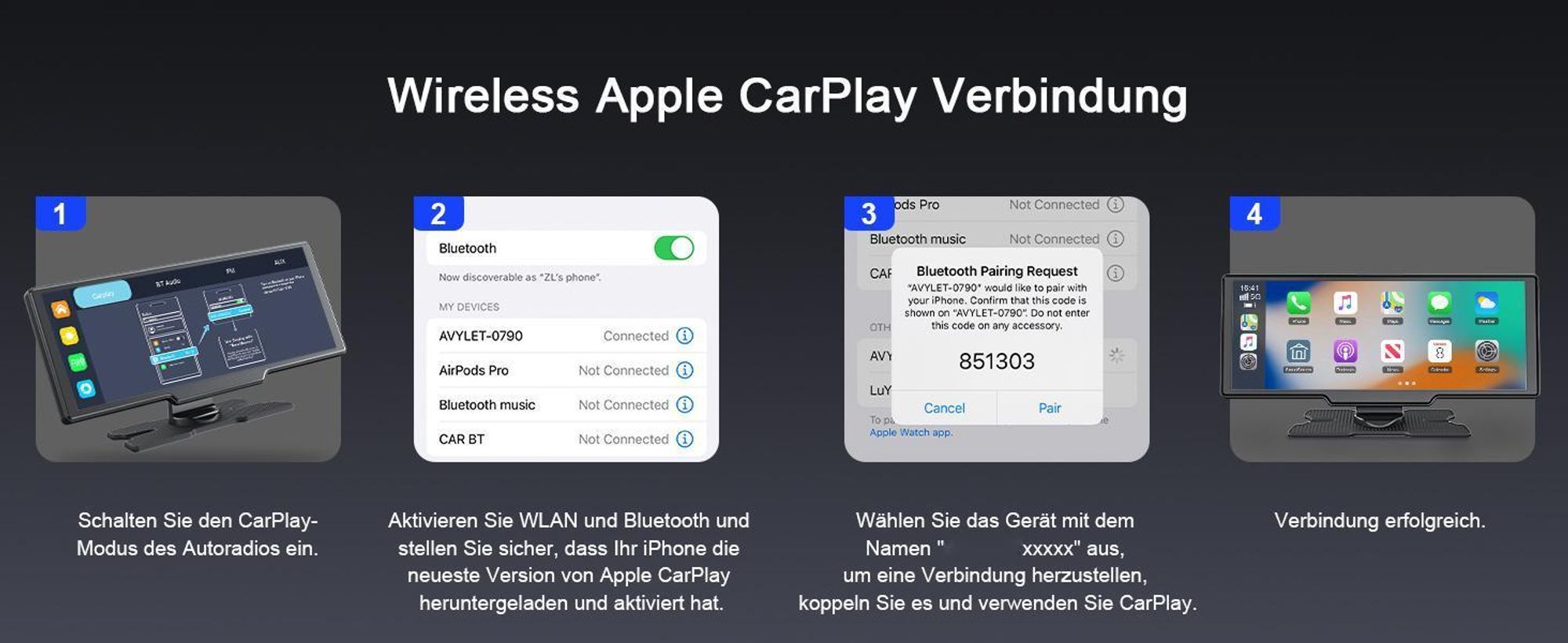 AVYLET 9,26 Zoll Universal Carplay Android Auto 4K Bluetooth mit SD-Karte Rückfahrkamera