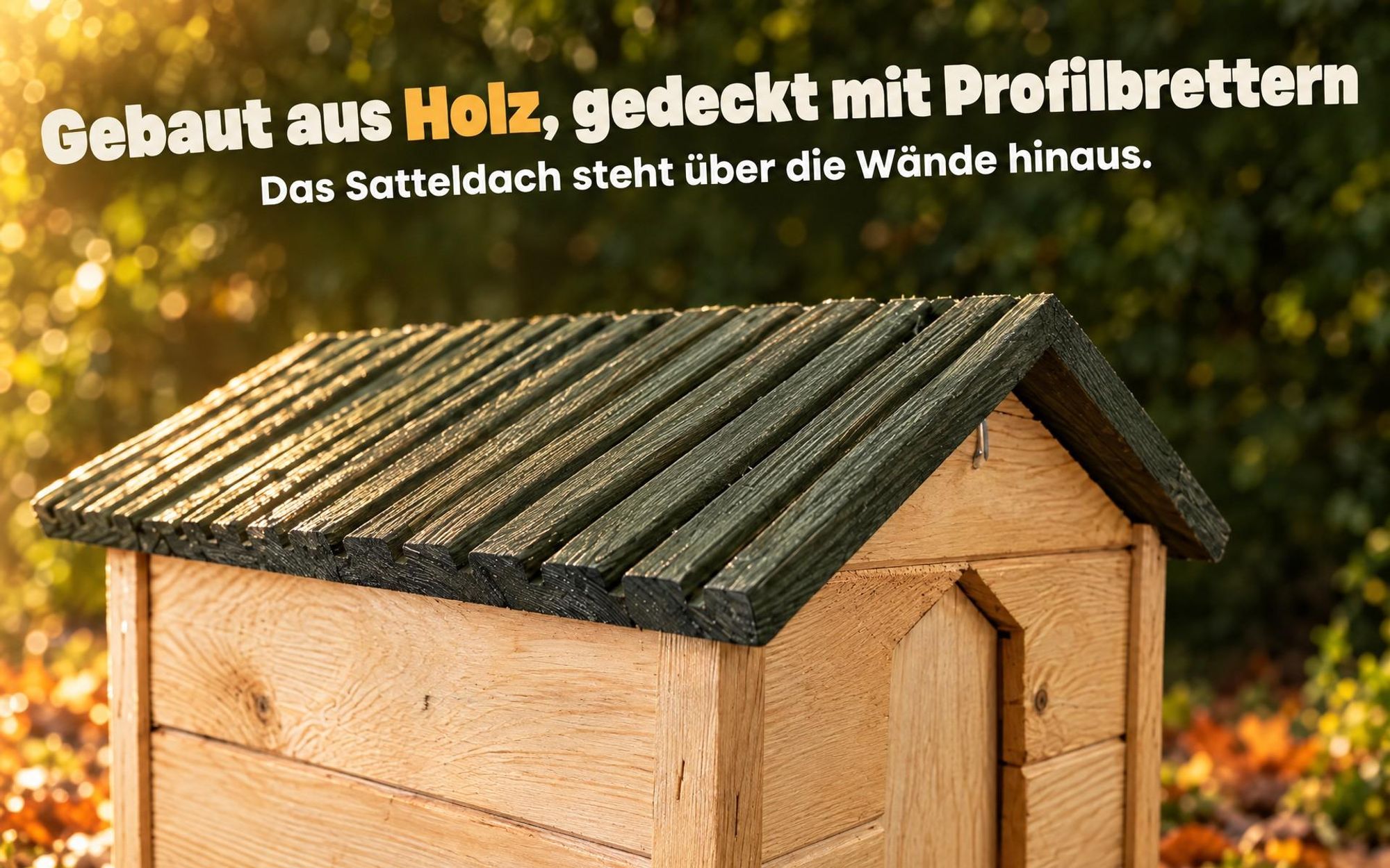 zooprinz Igelhaus Milo aus Holz mit grünem Satteldach, Detailansicht