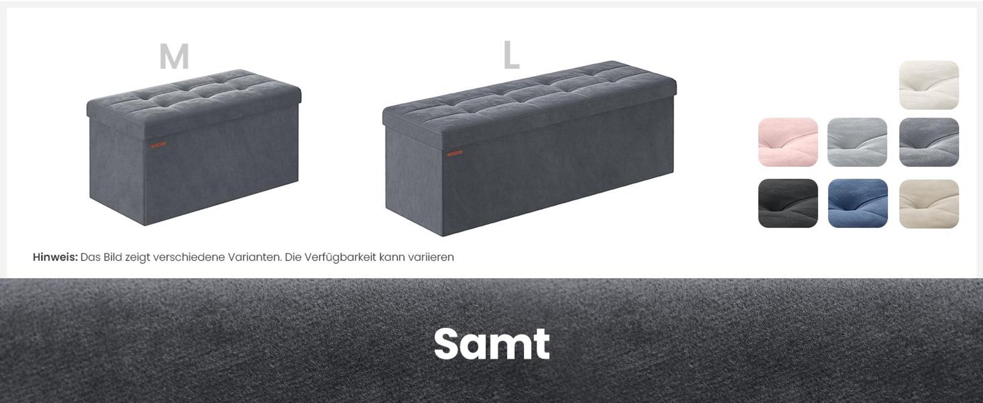 SONGMICS Sitzbank mit 2 extra Aufbewahrungsboxen, klappbar, 38 x 76 x 38 cm, bis 300 kg belastbar, schiefergrau