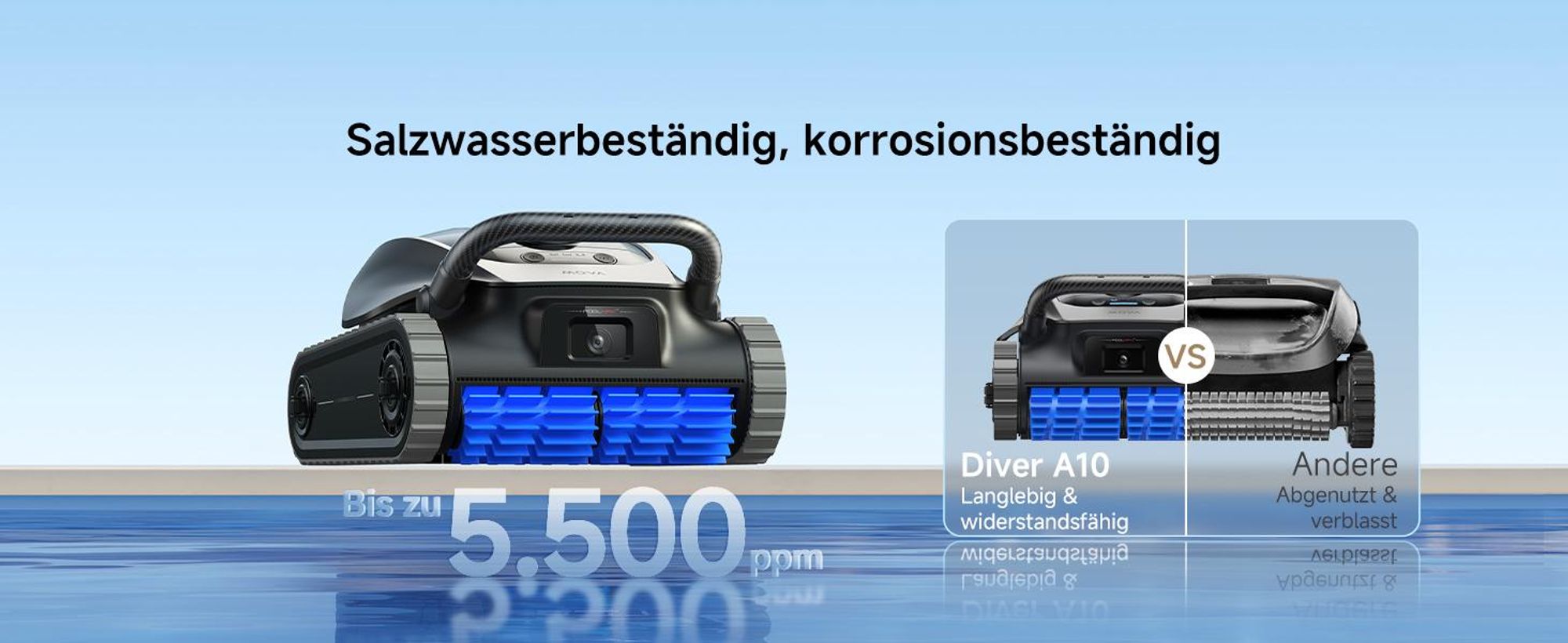MOVA Diver A10 – Intelligenter Poolroboter, 22 700 L/h Saugleistung, 240 min Laufzeit, Doppel-Bürste, 8 IA-Modi