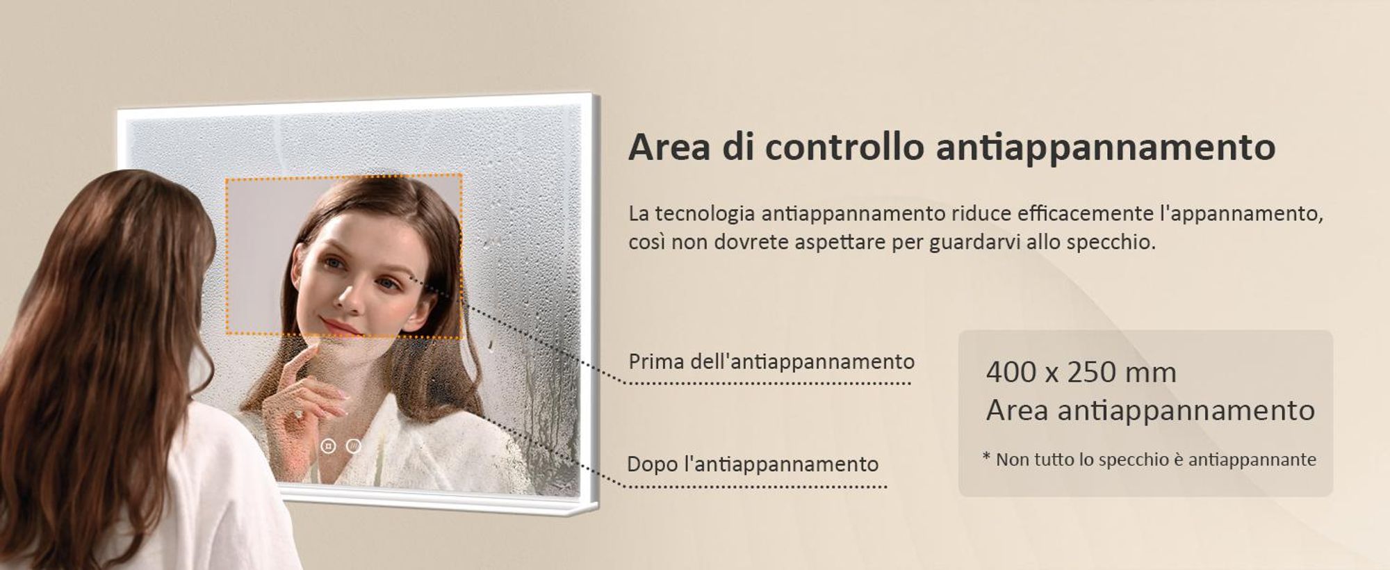 Specchio da bagno EMKE 80x60cm Illuminazione a LED con mensola Specchio da bagno orizzontale Interruttore touch 6500K Specchio orizzontale senza nebbia Touch bianco freddo