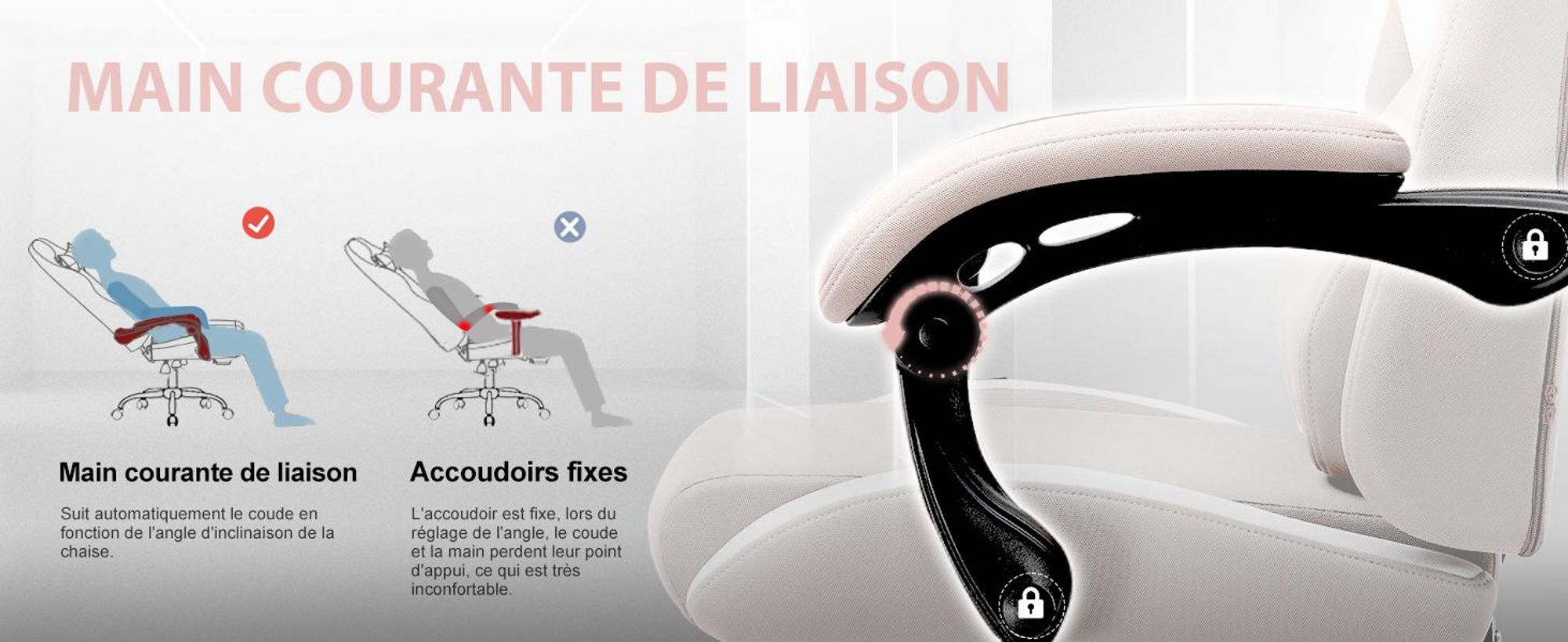 GTPLAYER Chaise de jeu Fauteuil de jeu ergonomique Chaise de bureau en tissu respirante Coussin d'assise à ressorts avec repose-pieds Rose