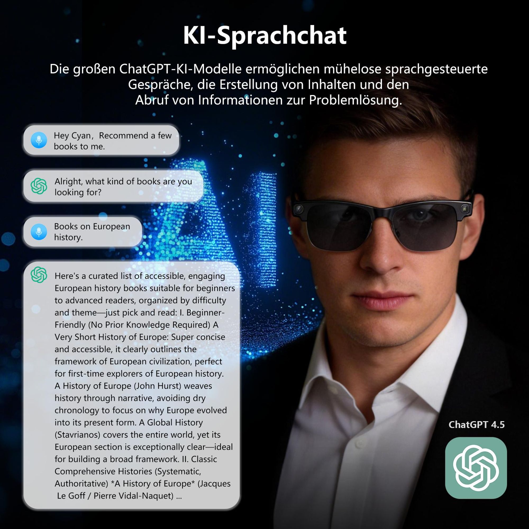 Sonnenbrille 2026 Neue BV200 KI-Kamera-Brille, AI Glasses, BT 6.0, Open-Ear HiFi, Sony IMX219 Sensor, Fotografieren, kommunizieren, übersetzen