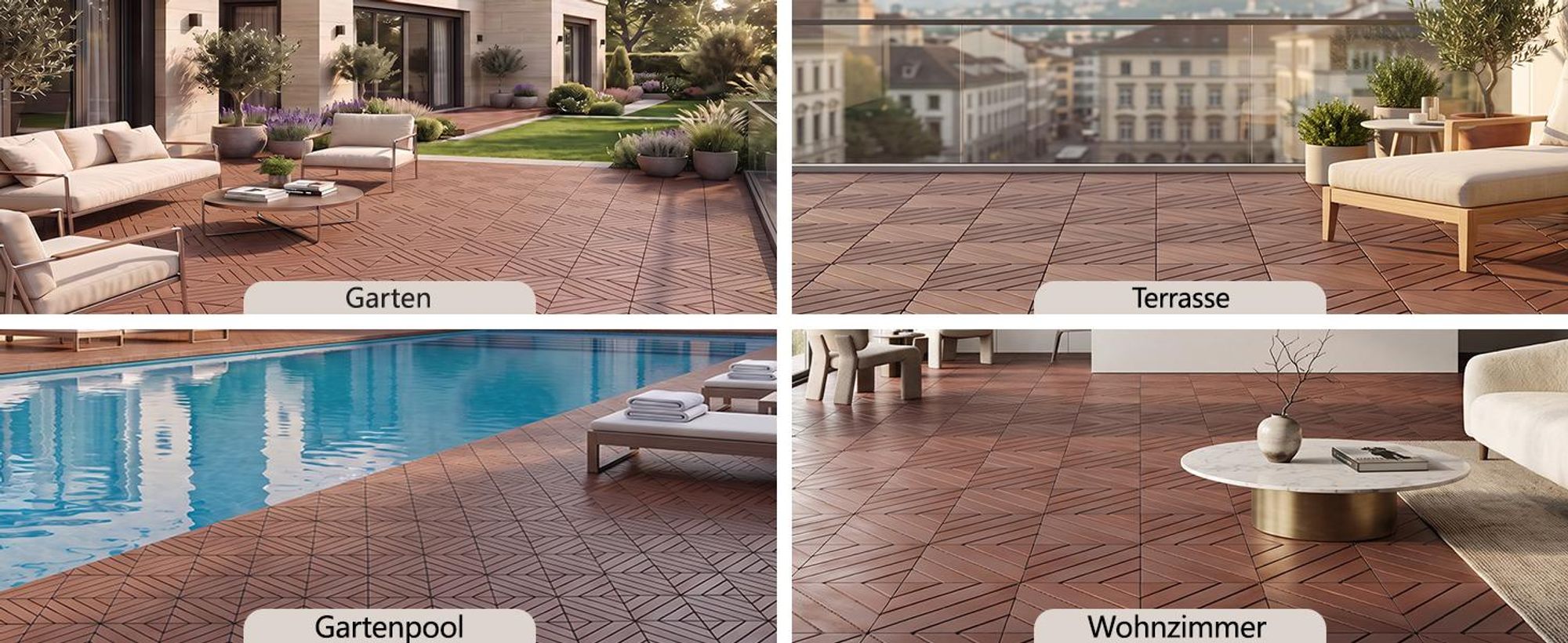 44 Stück Terrassenfliesen Stecksystem Klickfliesen Dielen für Terrasse Garten Balkon Pool[Braun - Schräge Streifen]