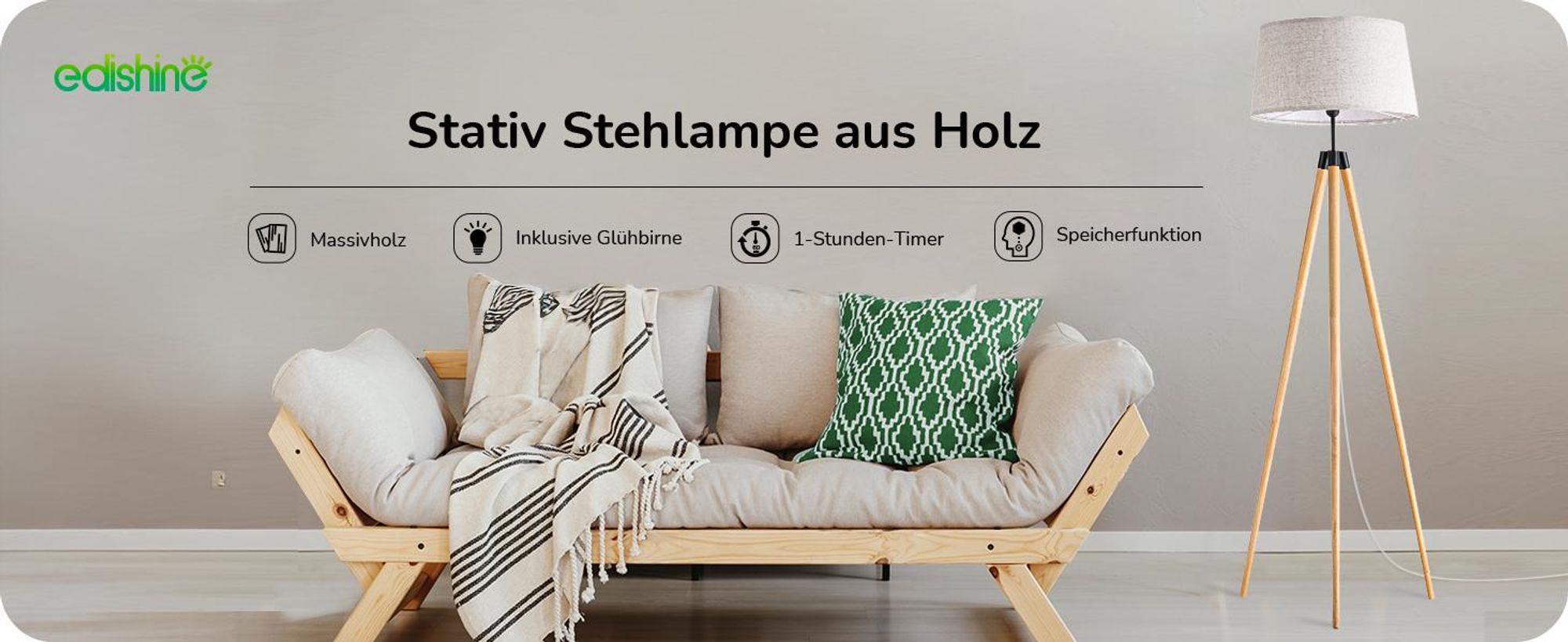 EDISHINE Stehlampe Dimmbar mit Fernbedienung&Glühbirne, mit 1H-Timer, Stehleuchte mit Fußschalter