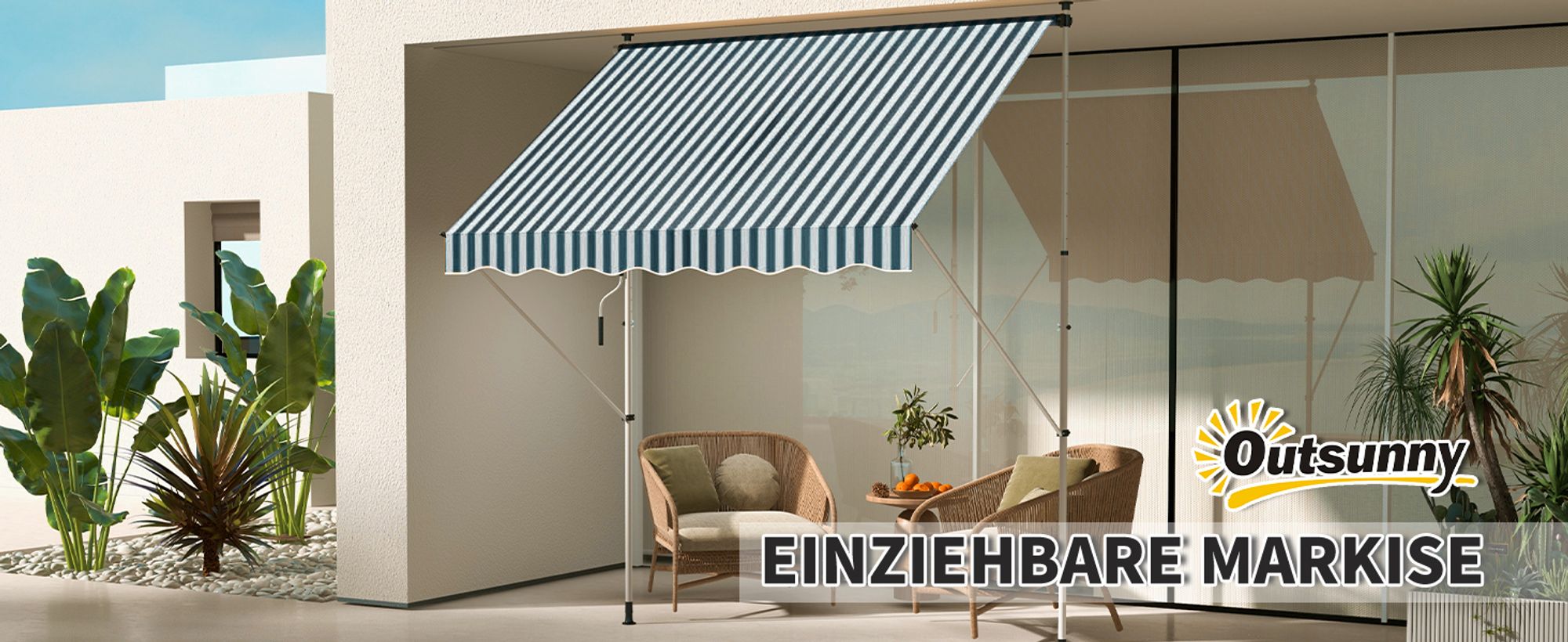 Outsunny Markise Klemmmarkise Faltarm Handkurbel Balkon 3 x 1,5 m Alu Grün