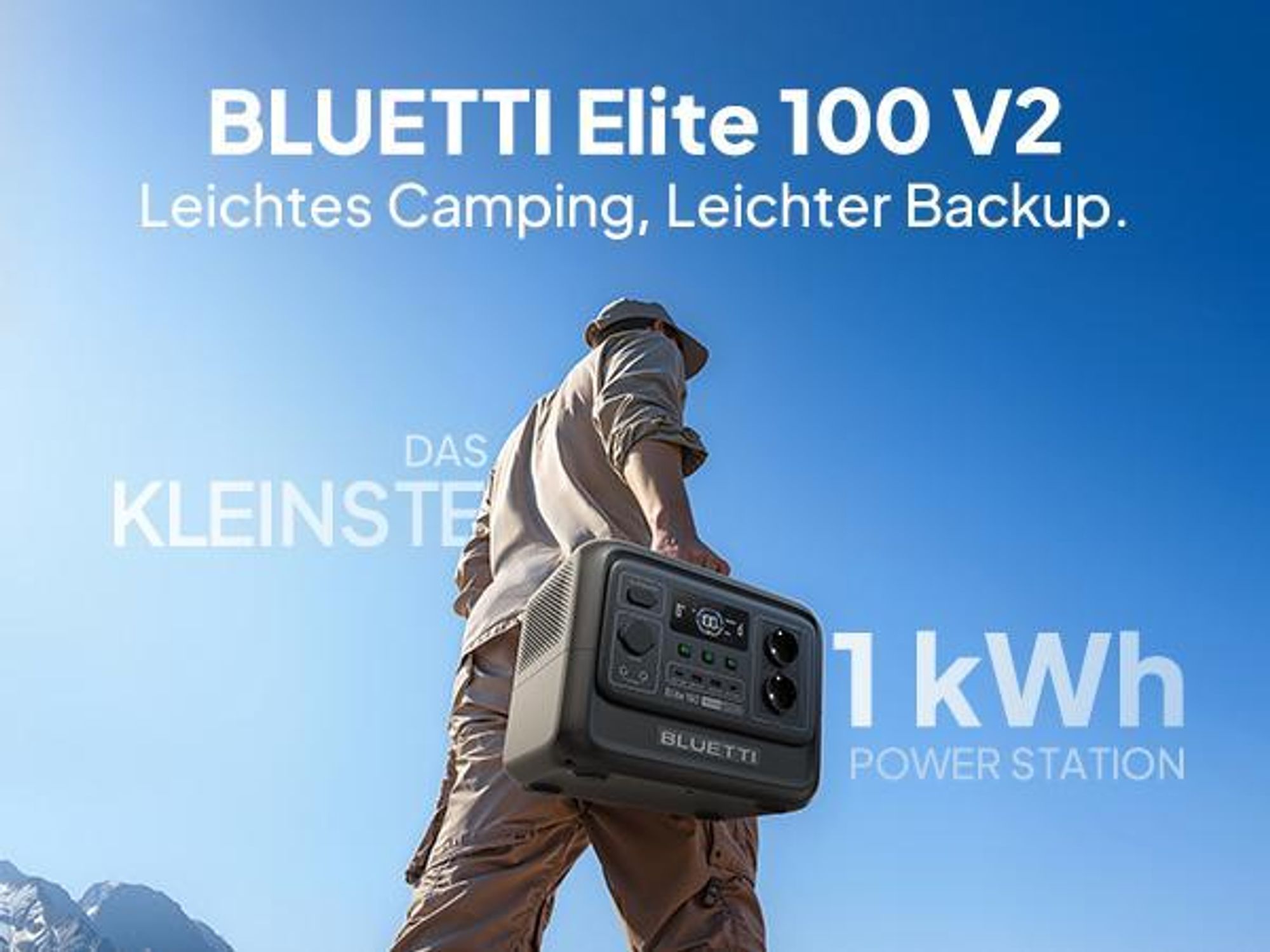 BLUETTI Elite 100 V2 + Charger 1 Tragbare Power Station, 1024Wh Batterie Backup mit 2 1800W AC Ausgängen , Solar Generator für Camping, Stromausfälle