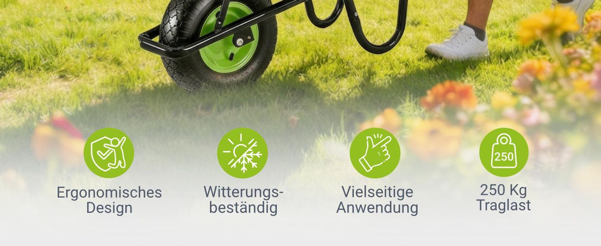 Juskys Schubkarre Garden 100 Liter Volumen - 250 kg - Luftreifen mit Metall Felge Schwarz
