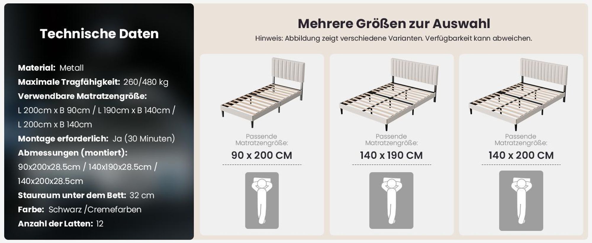 KUTAS Klassische Betten 90x200, Polsterbett Grau mit verstellbarem Kopfteil, Stauraum, Holzlatten, leises Bettgestell