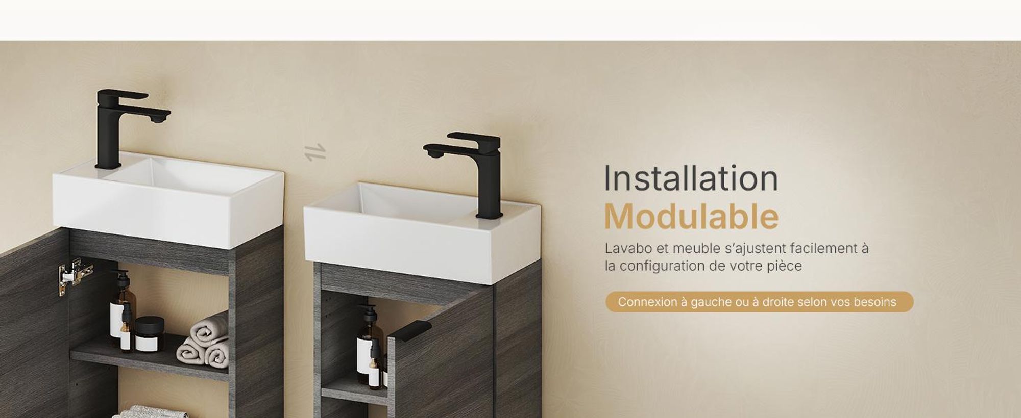 EMKE Ensemble de lavabos Meuble sous-lavabo avec vasque en céramique 417×240×646 mm suspendu, Soft-Close, gris bois
