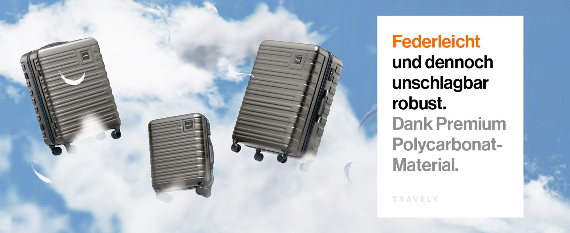 TRAVELY Premium Koffer Set: 77cm, 67cm & 55cm Handgepäck Koffer in einem Set, sehr robuste Reisekoffer mit sanften Rollen & TSA Schloss, Reisekoffer, Koffer & Trolleys