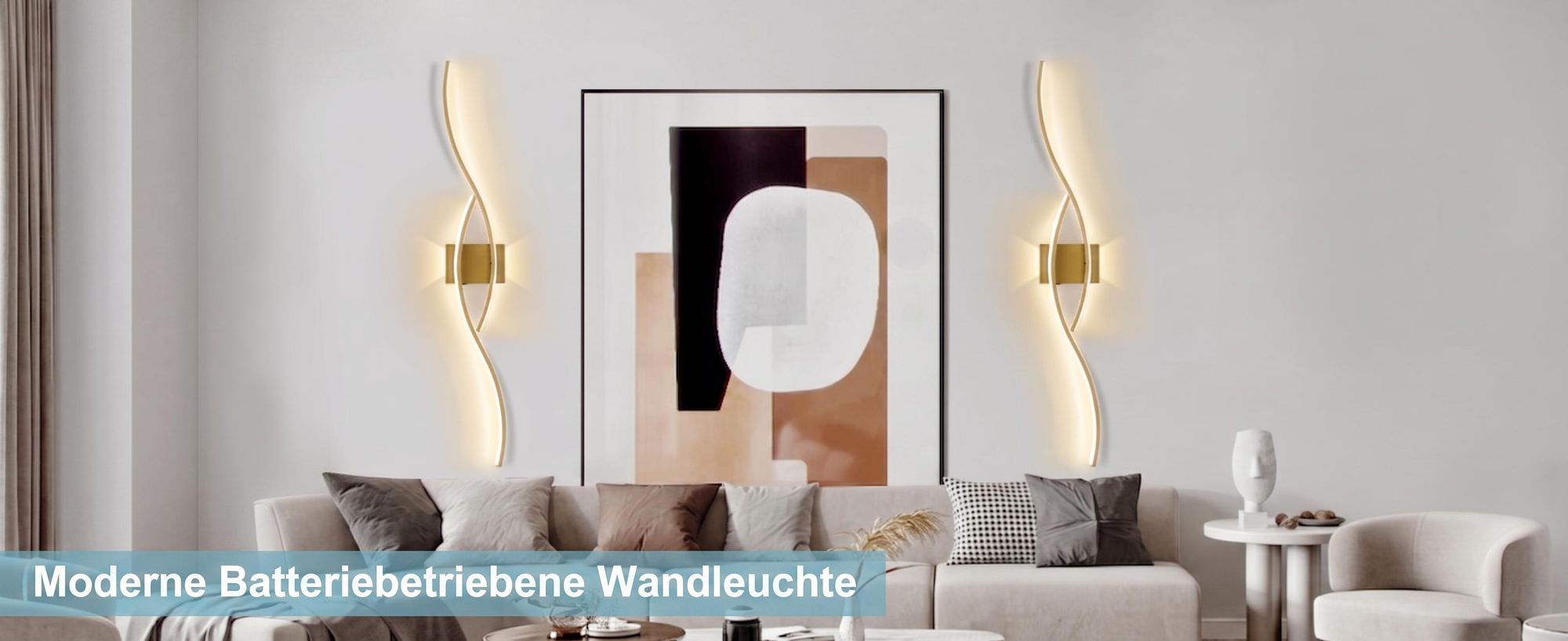 2 Stück LED Wandleuchte Innen Modern Dimmbar 3 Farbtemperaturen Wiederaufladbar Wandlampe mit Fernbedienung
