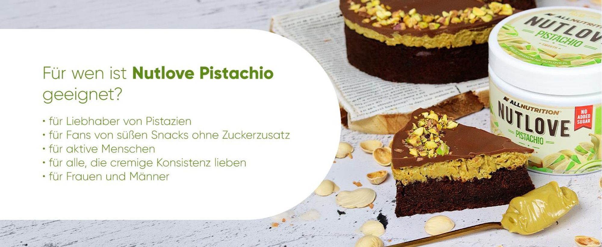 ALLNUTRITION Nutlove Pistachio 500g Pistaziencreme ohne Zucker Zuckerfreie Ohne Palmöl Pistazienaufstrich Pistazie