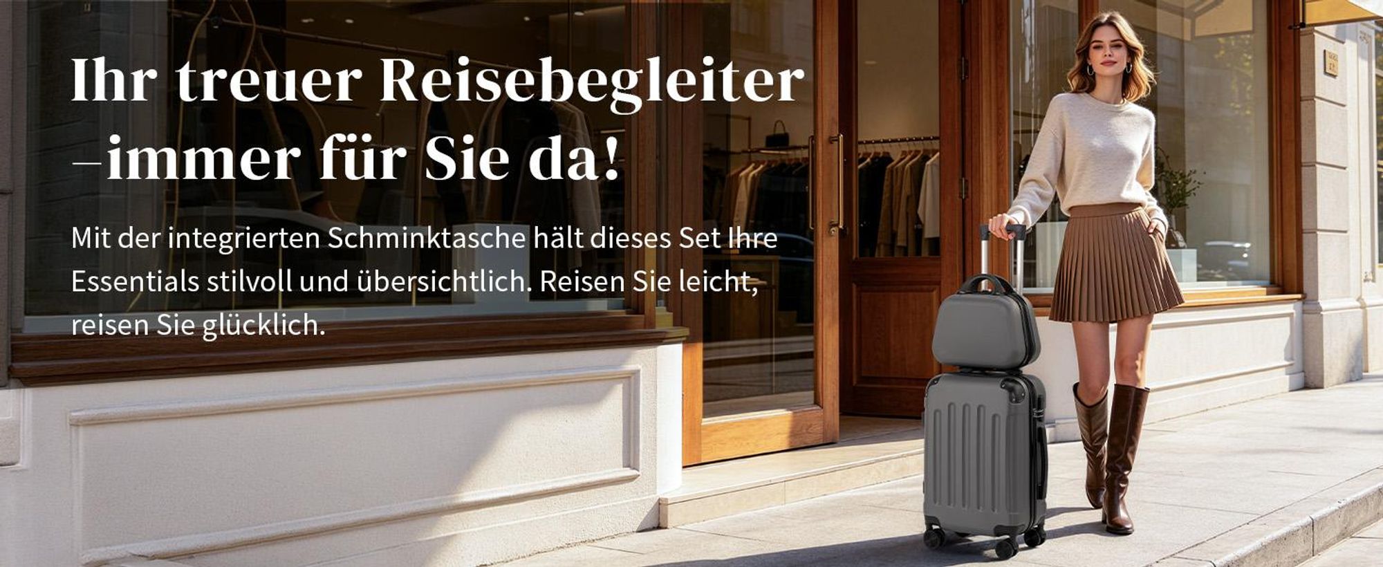 FCH 2tlg. ABS Hartschalen Kofferset 12/20 Zoll, Trolley mit 4 Rollen und Tragegriff, Eckschutz, Teleskopgriff, Dunkelgrau