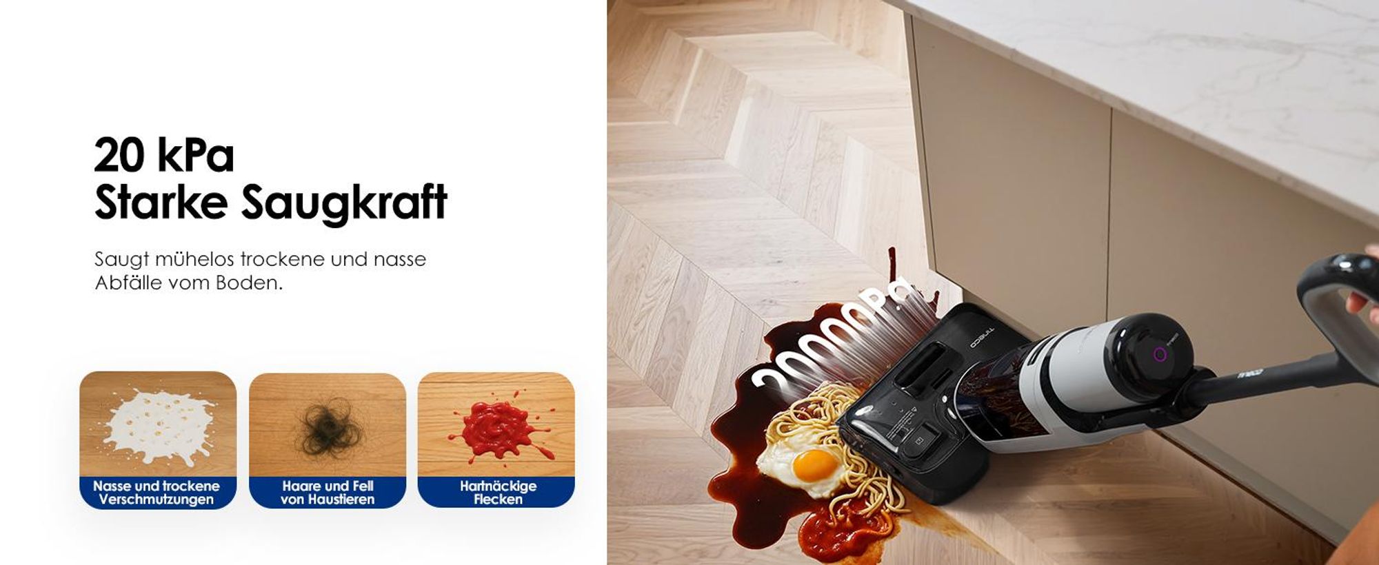 Tineco FLOOR ONE i5 Stretch Nass Trockensauger, 180° Lay-Flat Waschsauger, 20kPa Saugkraft, Beidseitige Kantenreinigung, 30 Min, Anti-Tangle