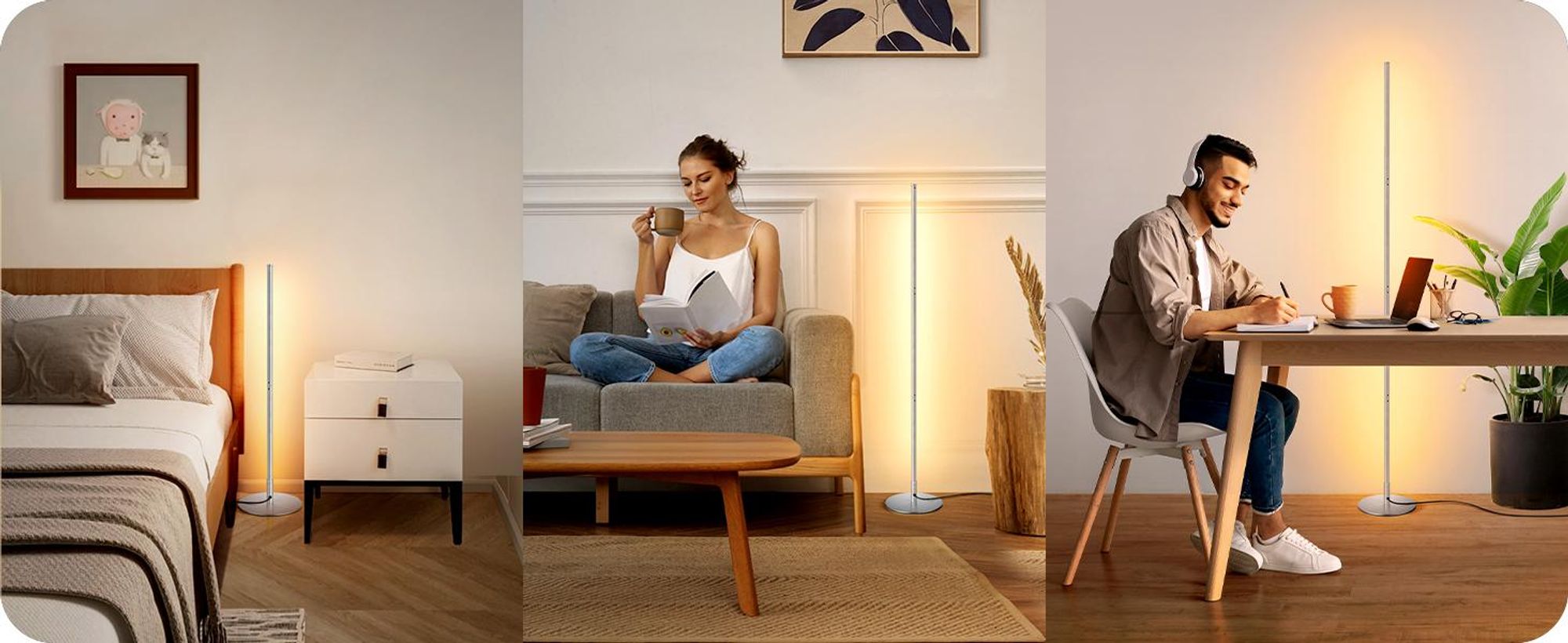 EDISHINE Stehlampe höhenverstellbar, LED Stehleuchte Dimmbar Wohnzimmer, Silber