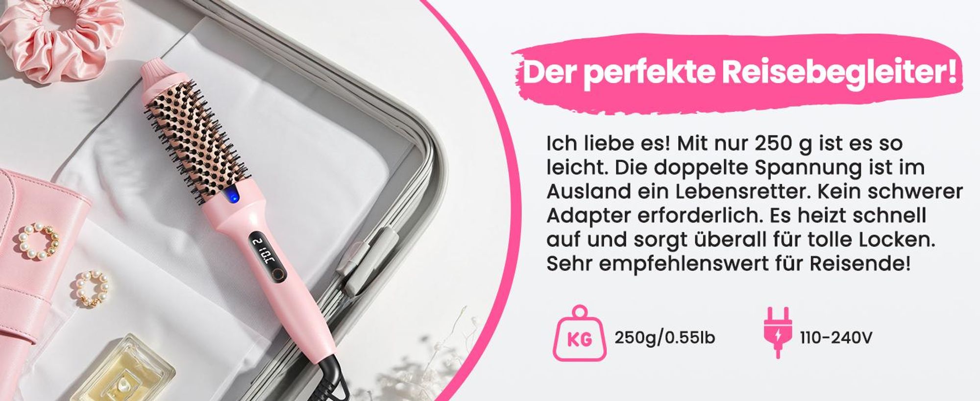 Elektrische Thermobürste, Lockenstäbe, Ionische Rundbürste mit Infrarot, Föhnbürste, 10 Temperaturstufen, Haar schonend, Nur trockenes Haar