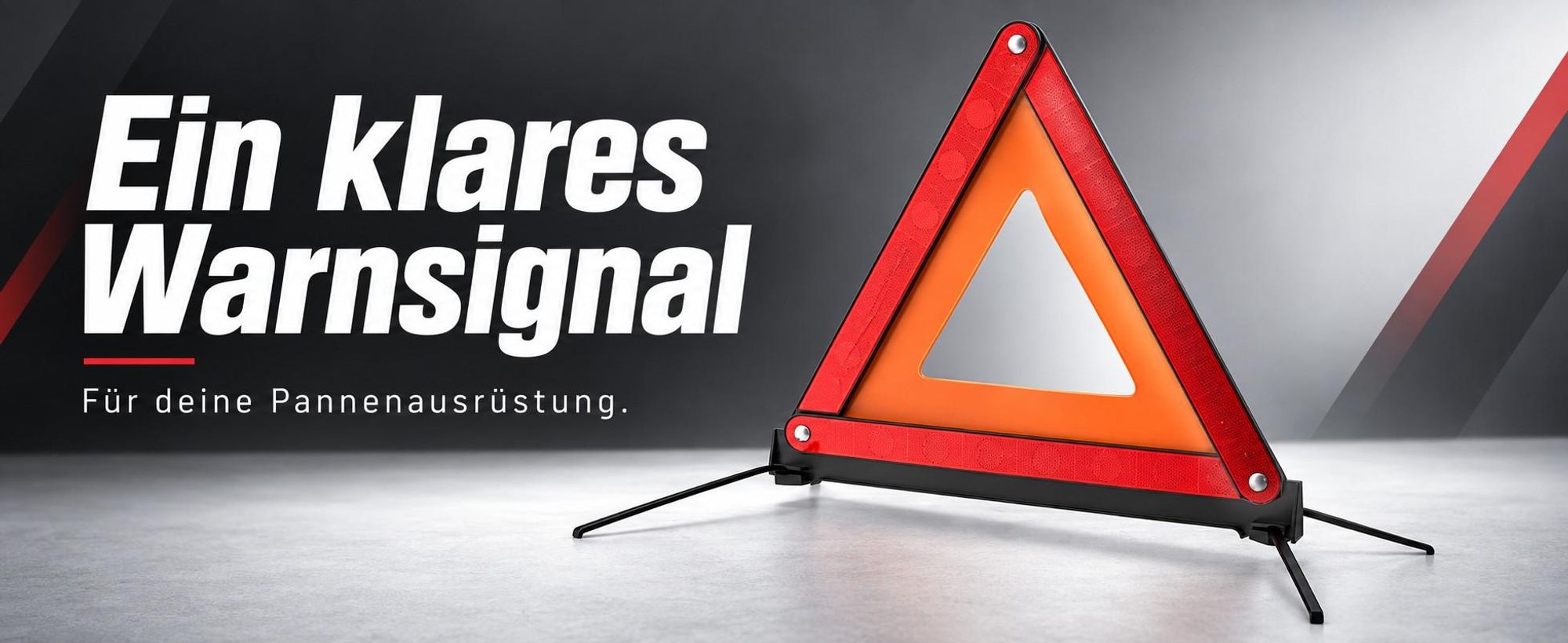 Rotes faltbares Warndreieck mit orangefarbener Innenfläche und schwarzen Standbeinen