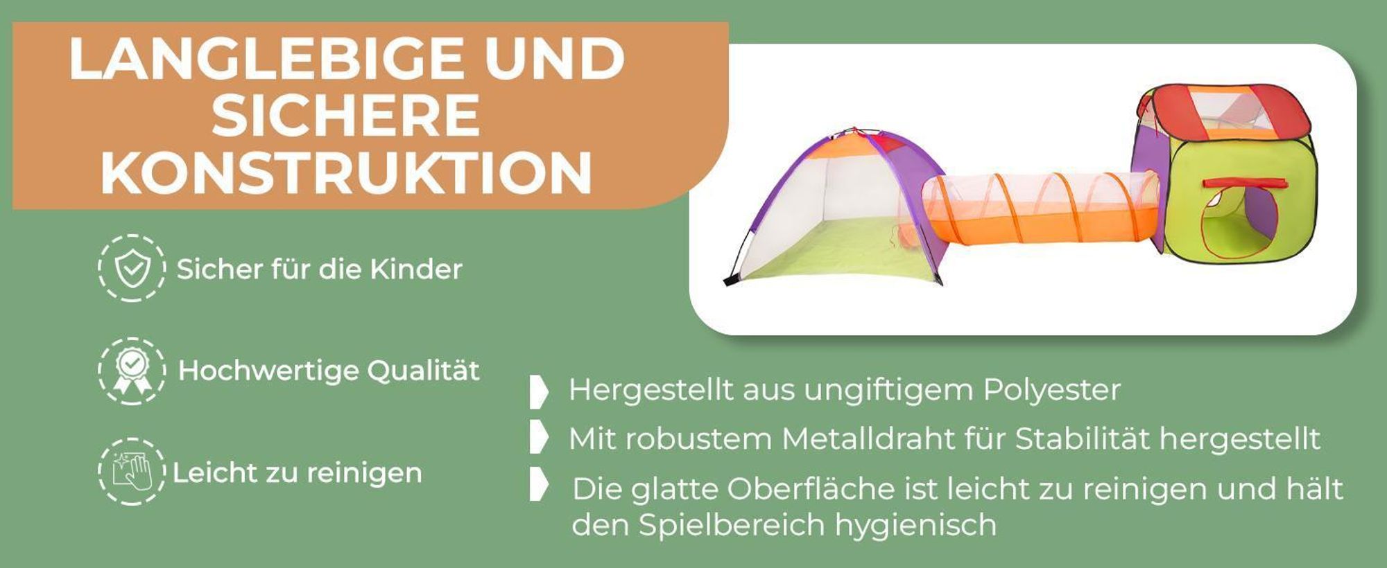 Selonis 3in1 spielzelt mit tunnel spielplatz popup bällebad keine balle 120x100x375 für kinder, blau