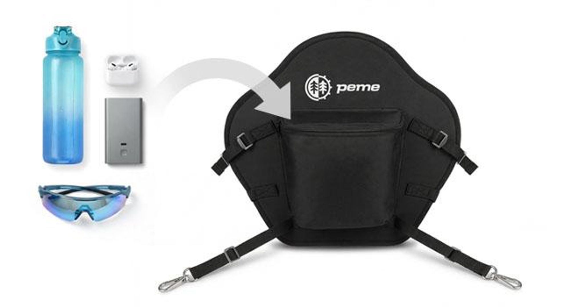 PEME Hydro Kajaksitz für SUP Board Stand Up Paddle Sitz Universal Rückenlehne Aufsatz Gepolstert mit Tasche Wasserdicht Schwarz Karabiner Zubehör