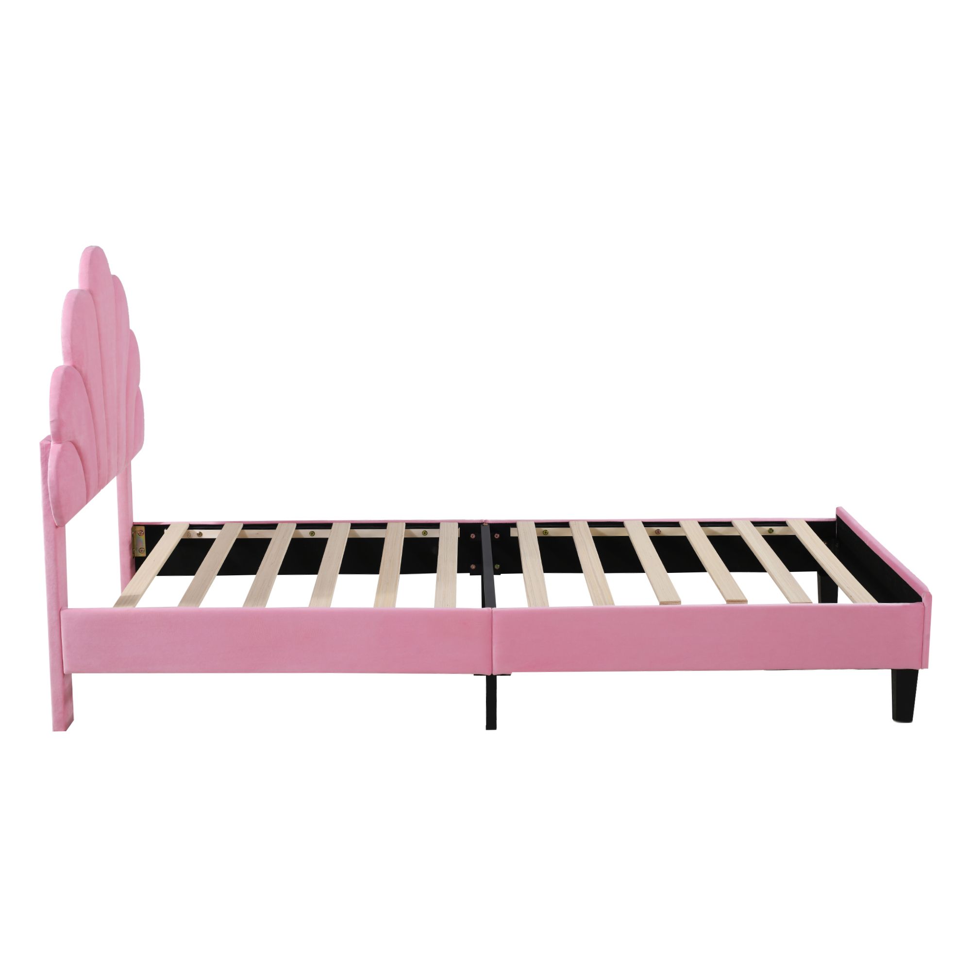 Flieks Polsterbett 90x200cm Samt mit Blumenform-Kopfteil und Lattenrost Einzelbett Kinderbett für Damen Kinder Jugend