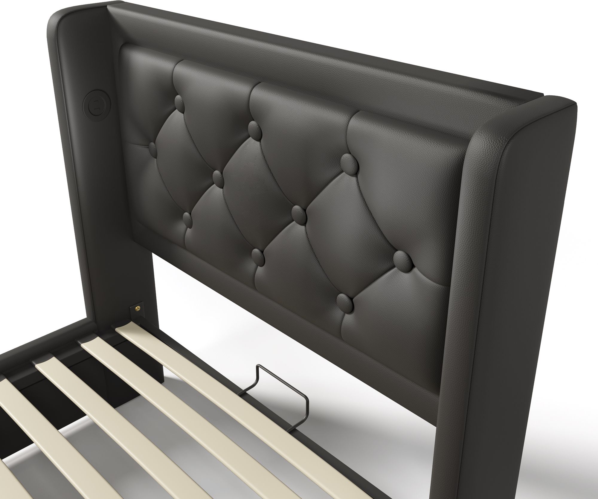 Flieks Polsterbett 90x200cm mit USB & Typ-C, Einzelbett Jugendbett mit LED, Hydraulisches Stauraumbett Boxspringbett mit Lattenrost, PU, Schwarz