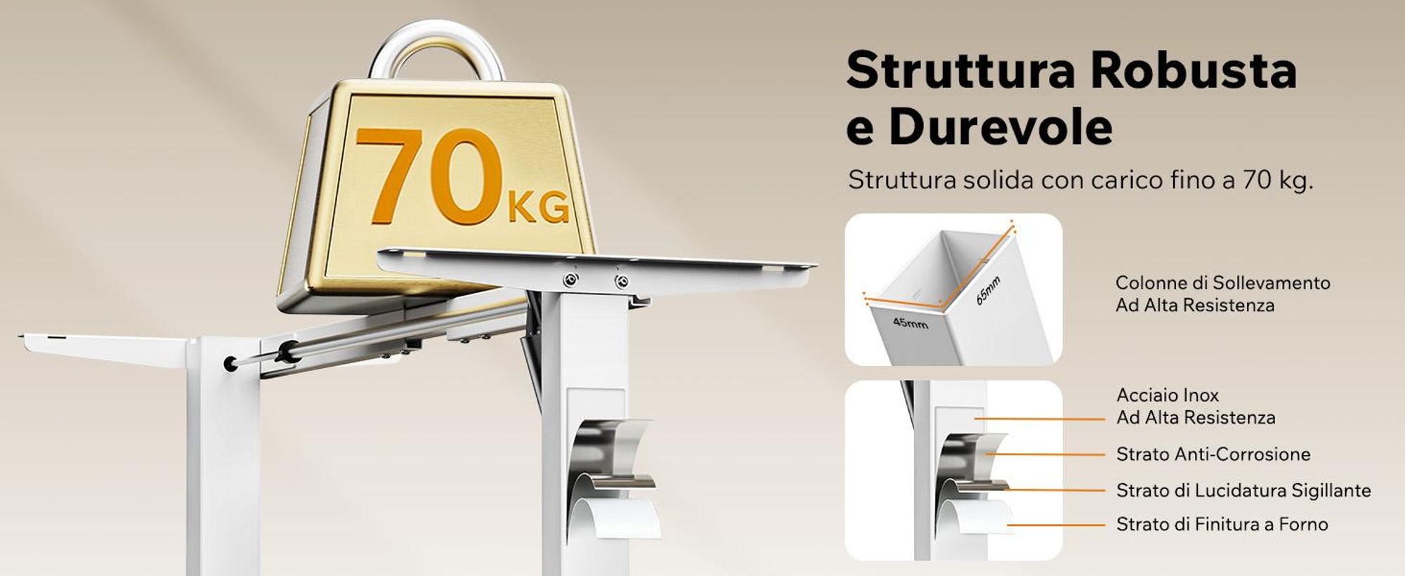 SENSE7 NOJO Light - Struttura per scrivania regolabile in altezza elettricamente | 72-118 cm, funzione memoria, supporto per cuffie, carico massimo 70 kg, struttura in acciaio