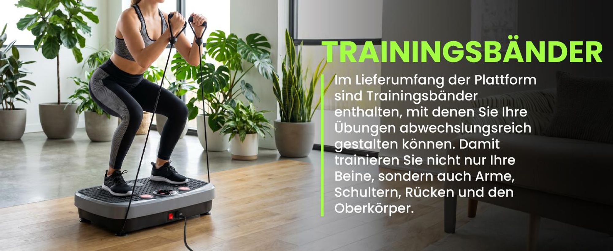 Vibrationsplatte 150W Lautsprechern Fernbedienung Trainingsbändern 5 Automatikprogrammen bis 150 kg