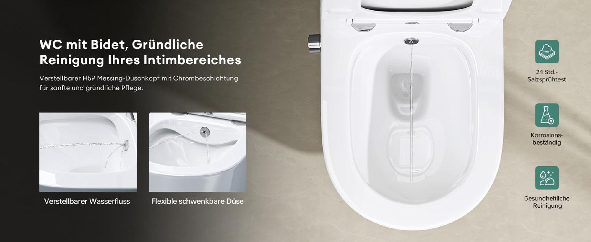 Mai & Mai Hänge WC Toilette Wand-WC Spülrandlos Weiß aus Keramik Wandmontage mit Absenkautomatik Aachen601