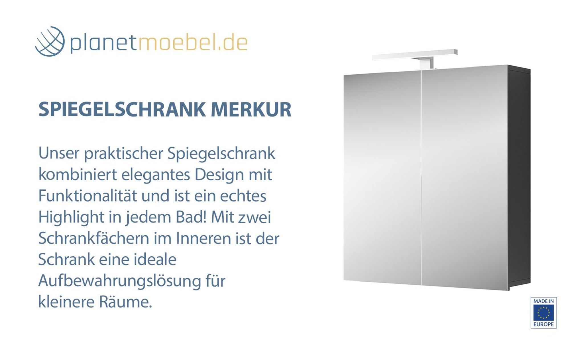 Planetmöbel Merkur Spiegelschrank Bad 60 cm breit Badschrank hängend mit Spiegel, artizan eiche, mit LED Leuchte chrom