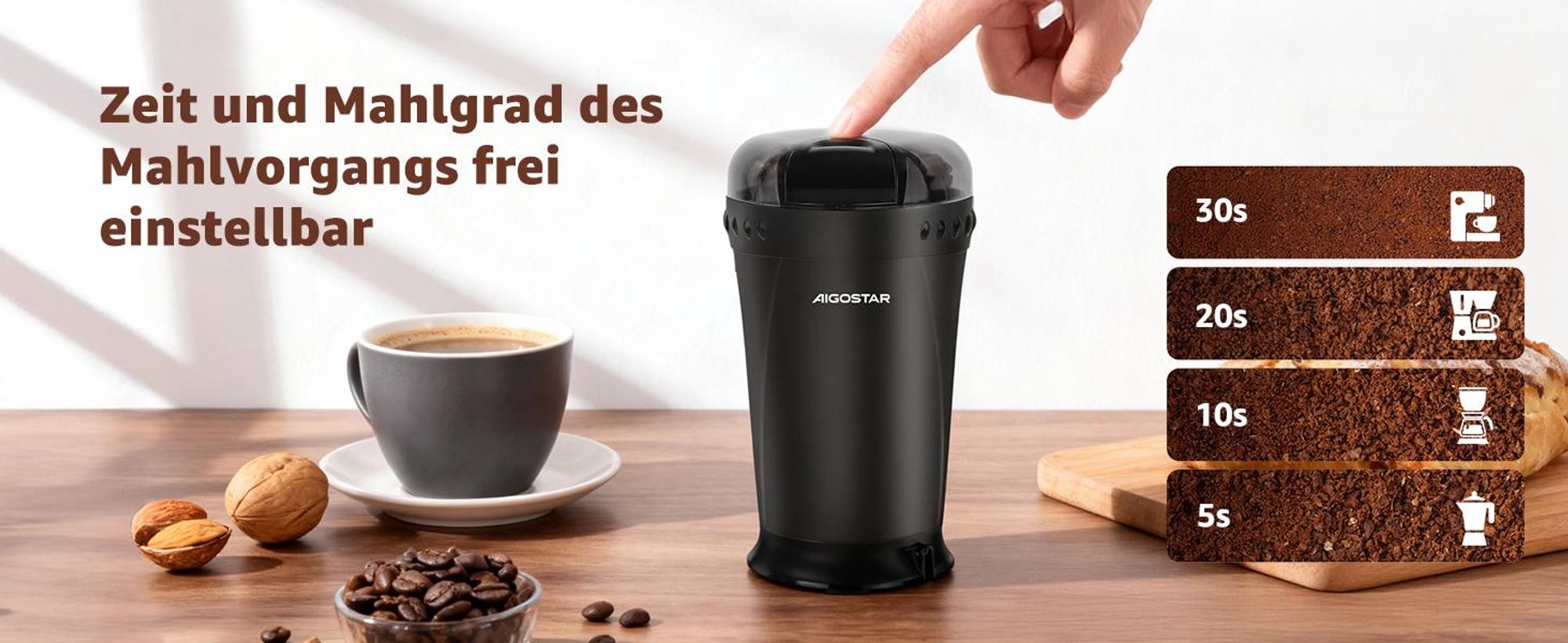 Aigostar - Kaffeemühle, Elektrisch Gewürzmühle Kaffee Mühle, Elektrische Propellermühlen
