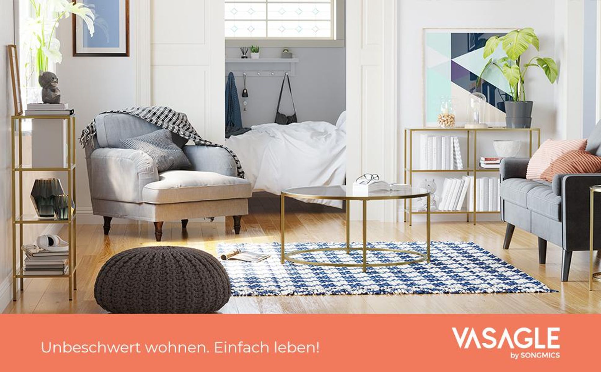 VASAGLE Konsolentisch Beistelltisch, Breite 100cm, 3 Ebenen, Hartglas